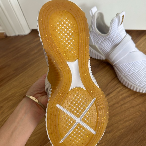 Puma White Knit Slip-On Sneakers with Gold Hardware and Gum Accents - Picture 4 of 5